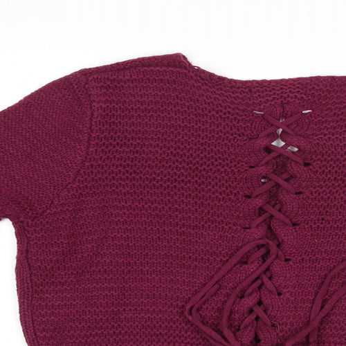 Pretty Guide Womens Purple V-Neck  Acrylic Pullover Jumper Size M