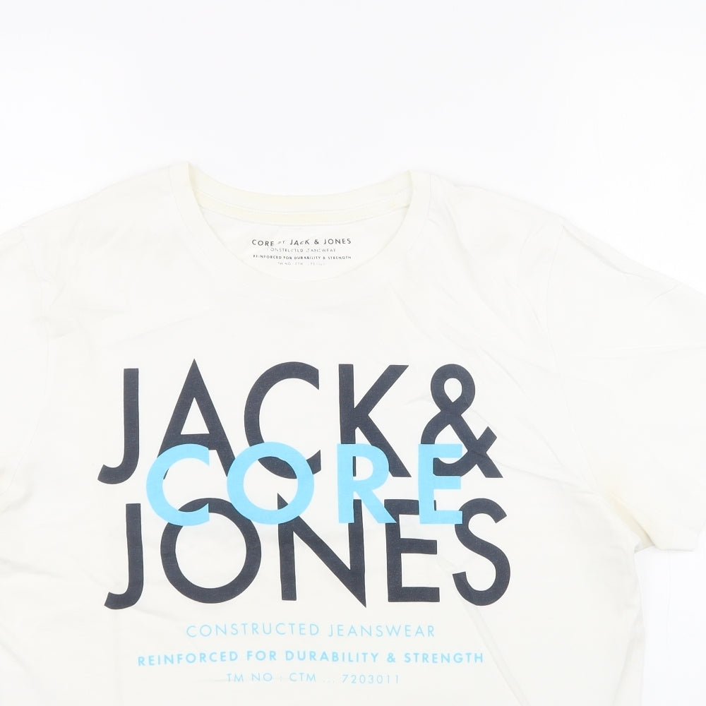 JACK & JONES Mens White  Cotton  T-Shirt Size M Crew Neck