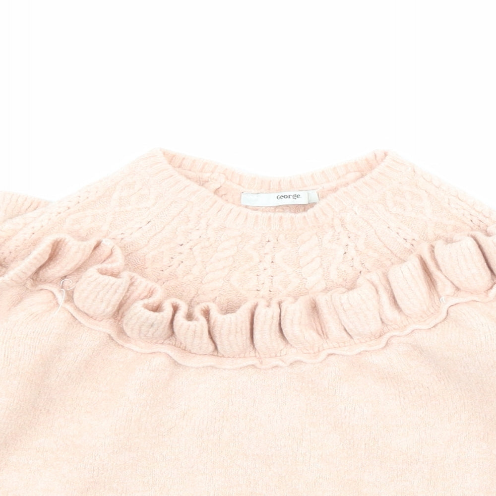 George Girls Pink Crew Neck Houndstooth Acrylic Henley Jumper Size 10-11 Years