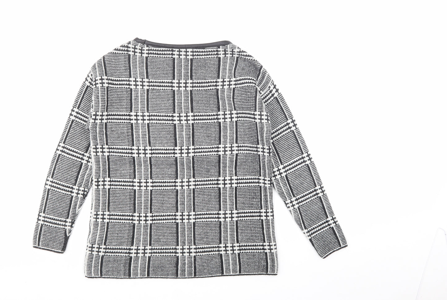 Marks and Spencer Womens Black Crew Neck Plaid Acrylic Pullover Jumper Size 10