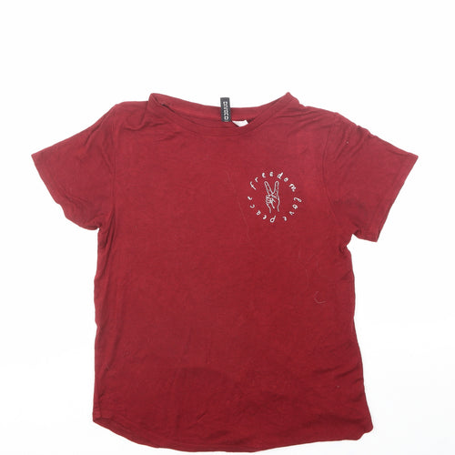 Divided by H&M Womens Red  Viscose Jersey T-Shirt Size XS Crew Neck