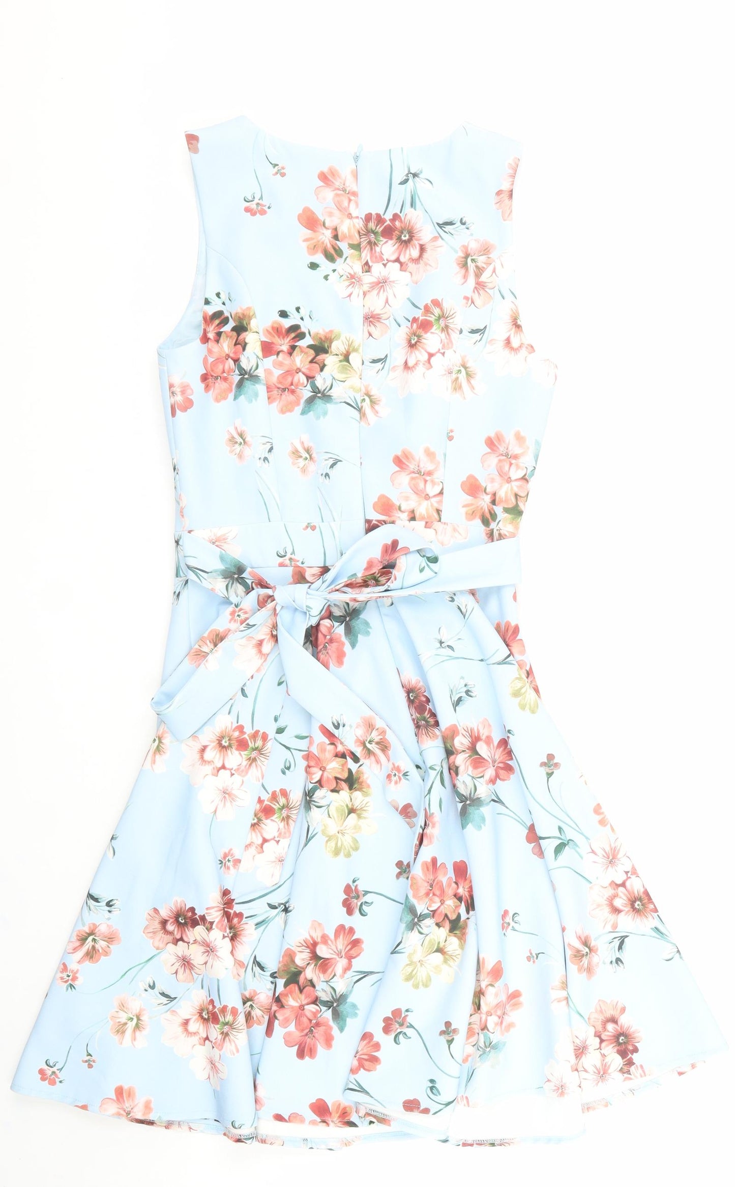Miss Selfridge Womens Blue Floral Polyester Skater Dress  Size 8  Crew Neck  -