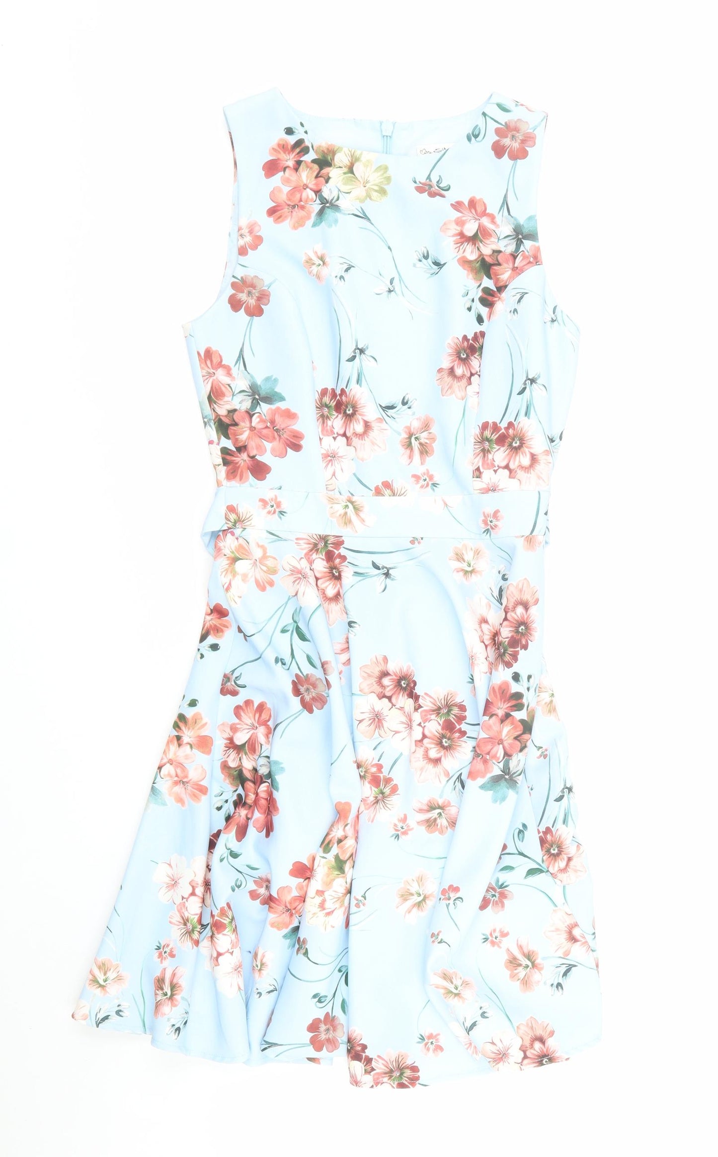 Miss Selfridge Womens Blue Floral Polyester Skater Dress  Size 8  Crew Neck  -