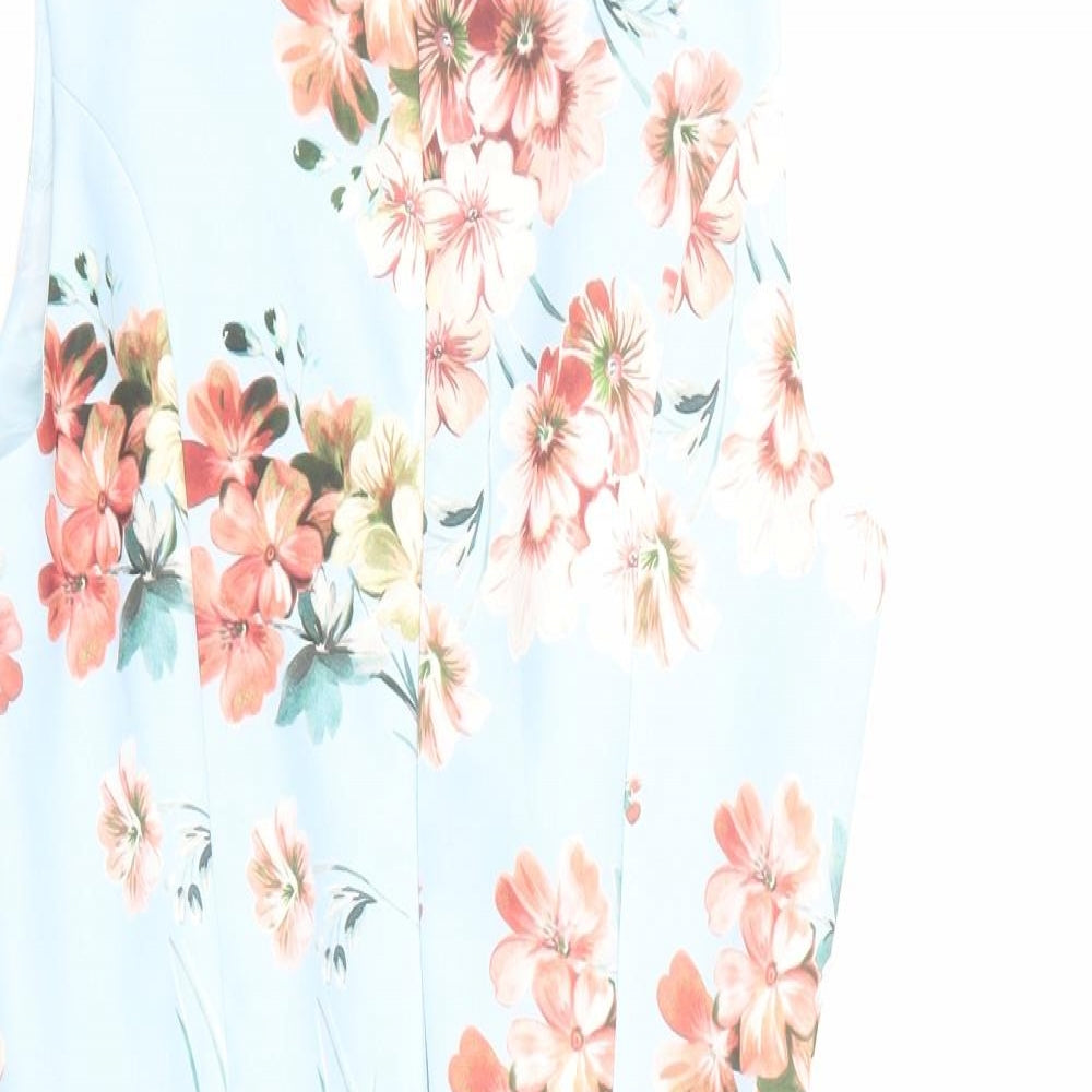 Miss Selfridge Womens Blue Floral Polyester Skater Dress  Size 8  Crew Neck  -