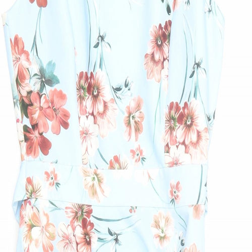 Miss Selfridge Womens Blue Floral Polyester Skater Dress  Size 8  Crew Neck  -
