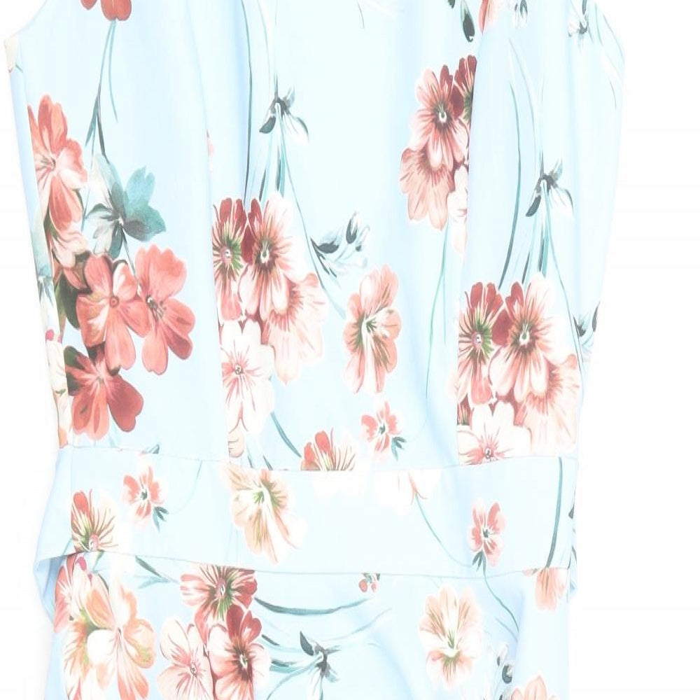 Miss Selfridge Womens Blue Floral Polyester Skater Dress  Size 8  Crew Neck  -