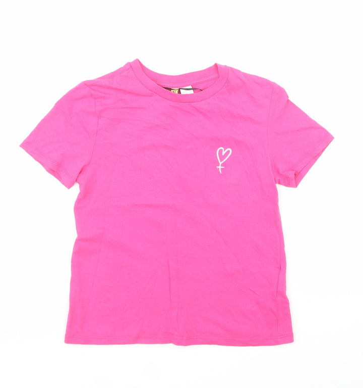 Divided by H&M Womens Pink 100% Cotton Cropped Polo Size XS Crew Neck