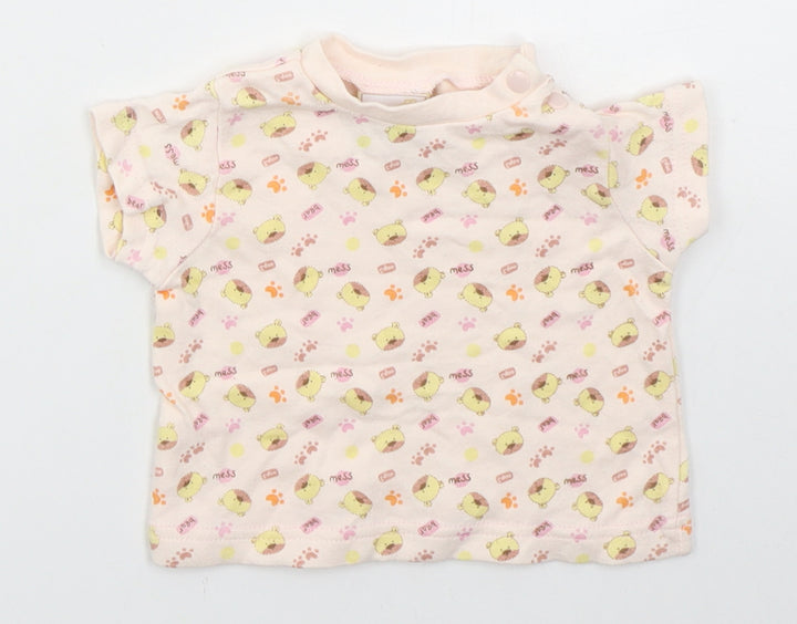 Rockababy Girls Pink  Cotton Basic T-Shirt Size 3-6 Months Crew Neck Pullover - Bear Mess
