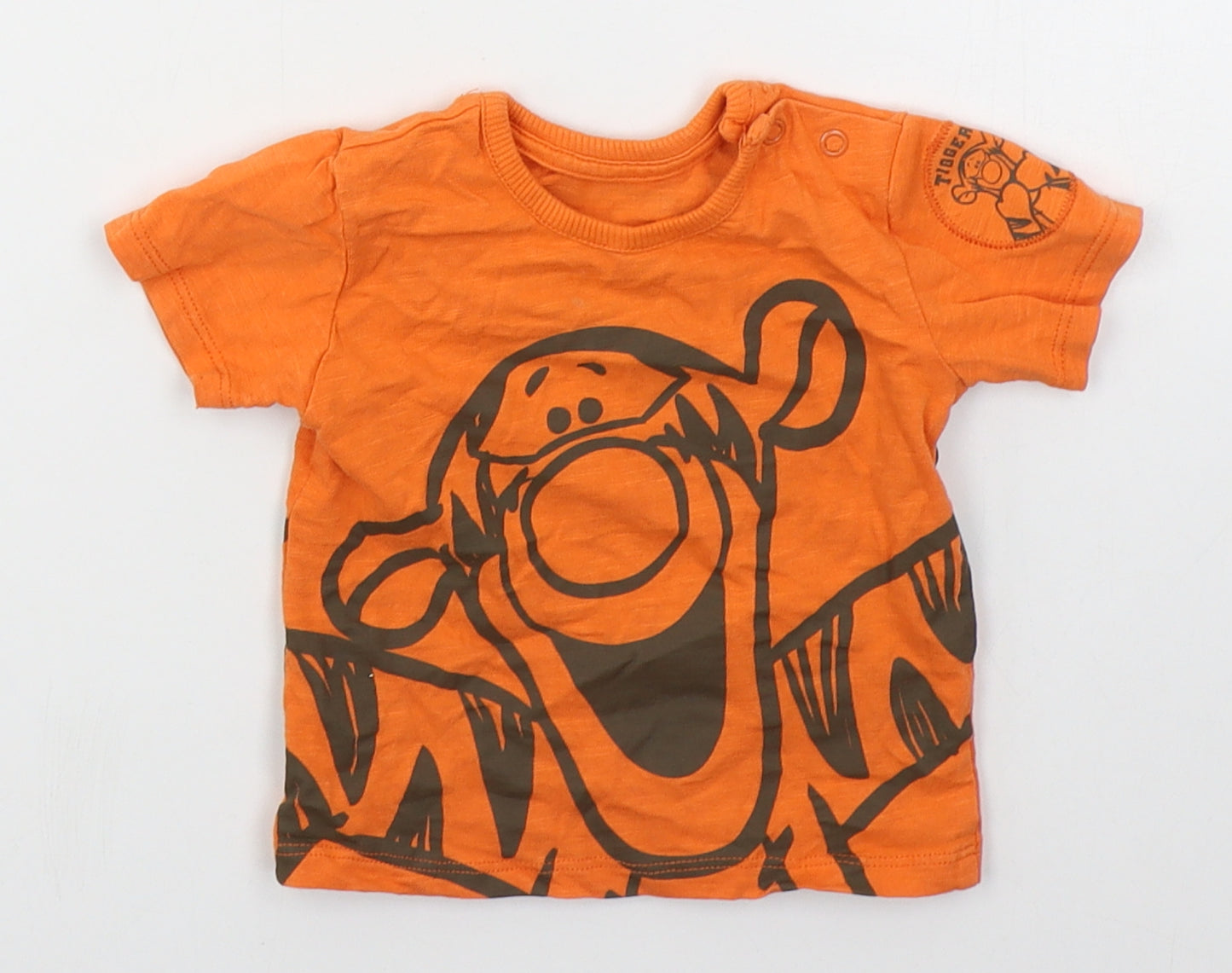 George Boys Orange  Cotton Basic T-Shirt Size 3-6 Months Crew Neck Pullover - Tigger
