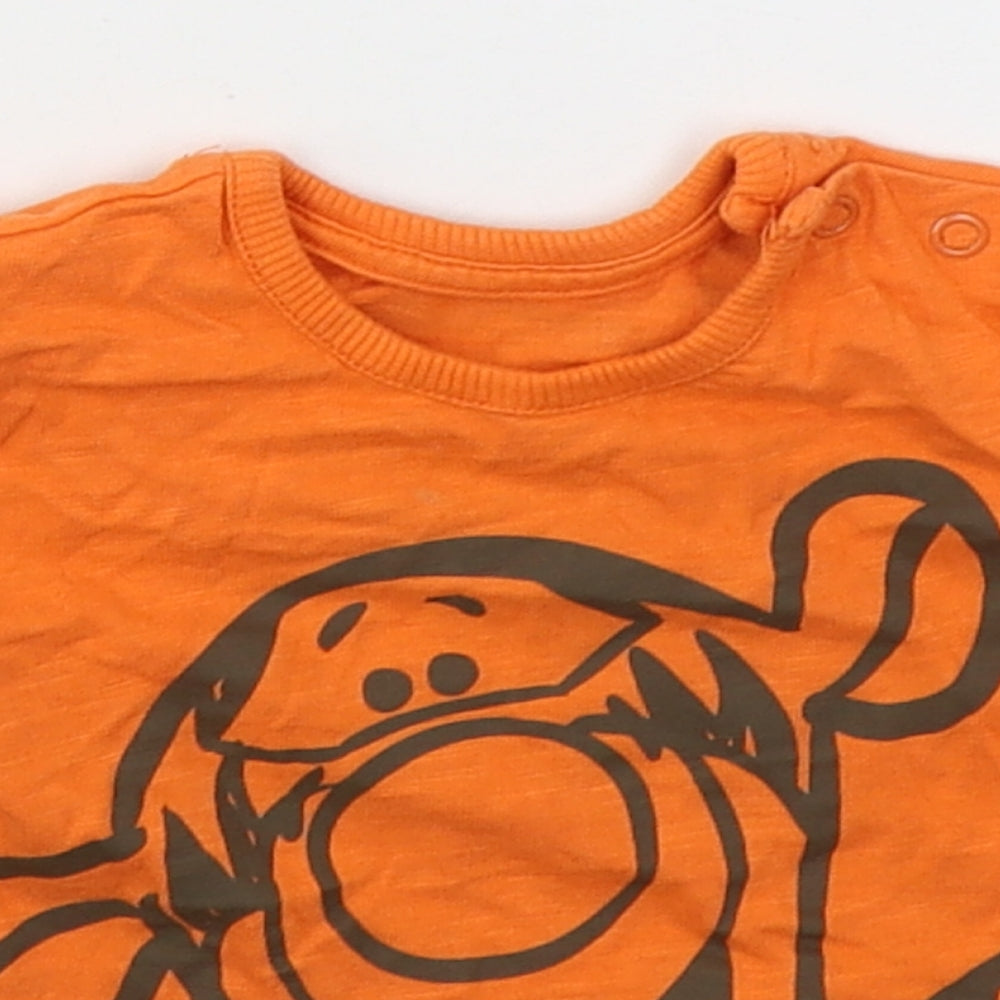 George Boys Orange  Cotton Basic T-Shirt Size 3-6 Months Crew Neck Pullover - Tigger