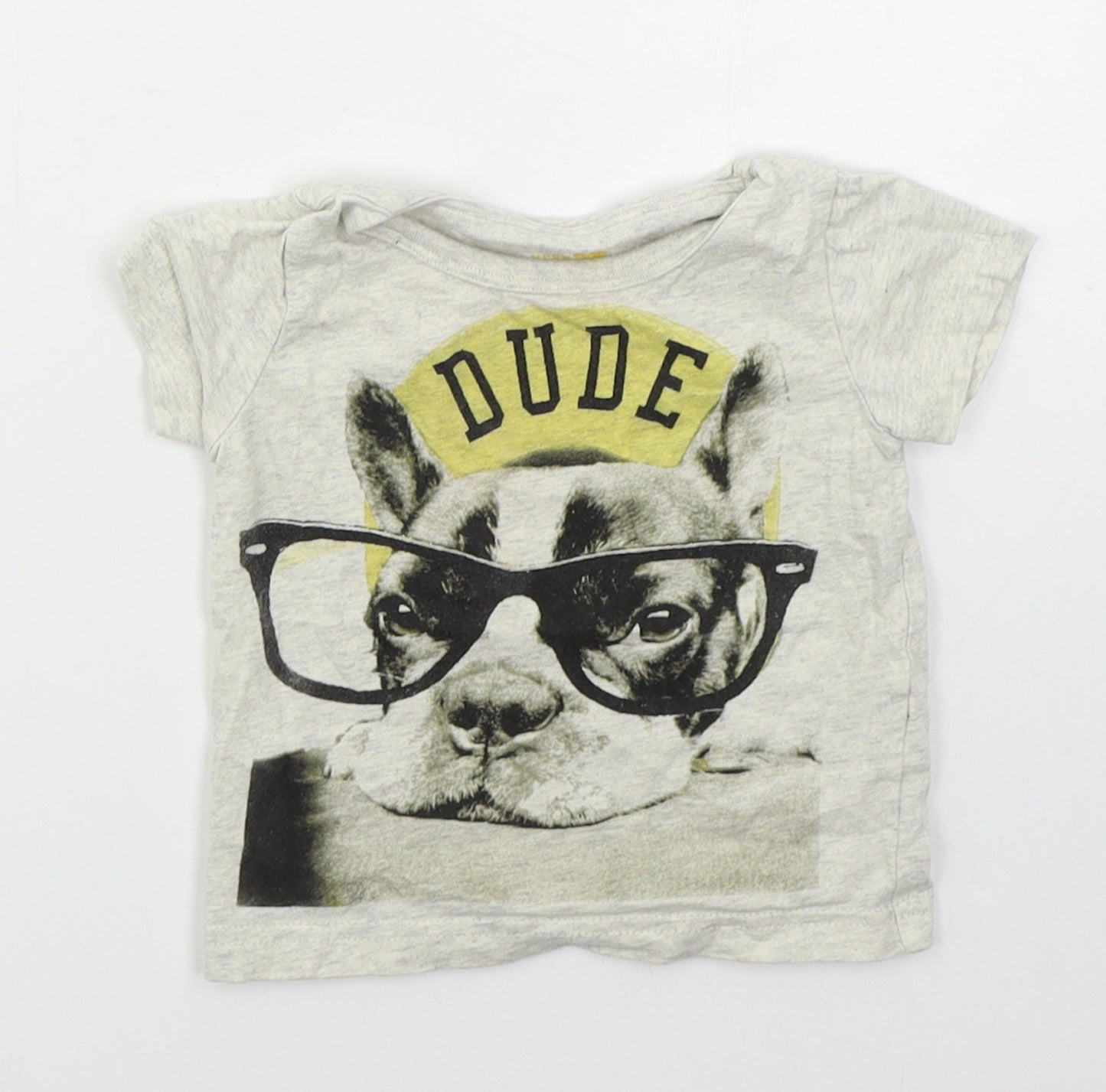 NEXT Boys Grey  Cotton Basic T-Shirt Size 3-6 Months Crew Neck Pullover - Dog Dude