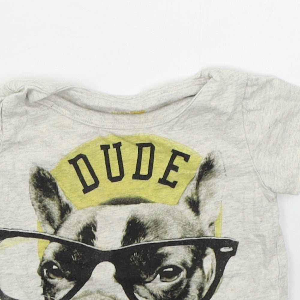 NEXT Boys Grey  Cotton Basic T-Shirt Size 3-6 Months Crew Neck Pullover - Dog Dude