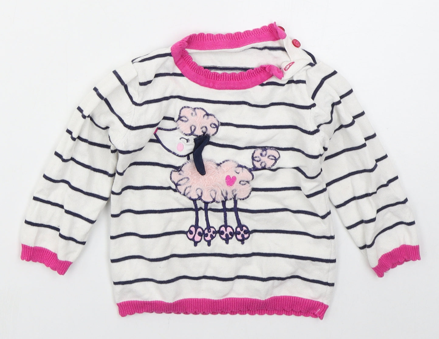 George Girls White Striped Cotton Pullover Jumper Size 12-18 Months  Pullover - Poodle