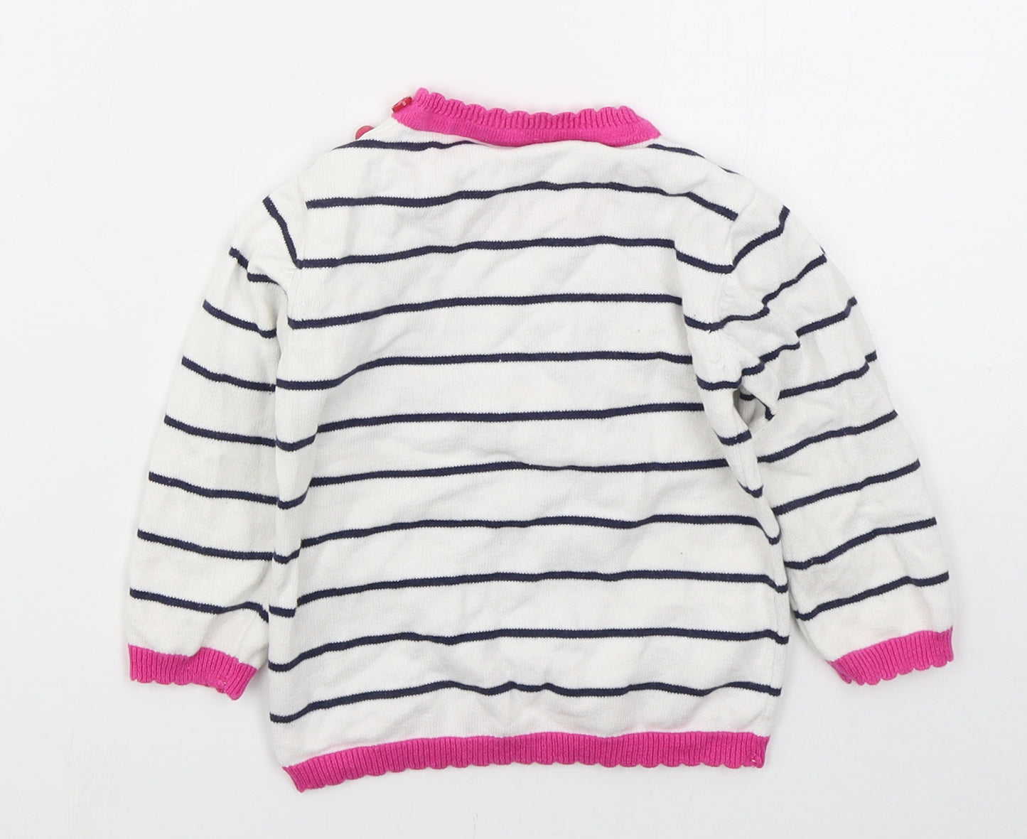 George Girls White Striped Cotton Pullover Jumper Size 12-18 Months  Pullover - Poodle