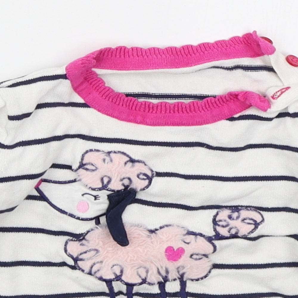 George Girls White Striped Cotton Pullover Jumper Size 12-18 Months  Pullover - Poodle