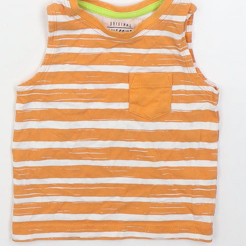 F&F Boys Orange Striped Cotton Basic Tank Size 6-9 Months Crew Neck Pullover