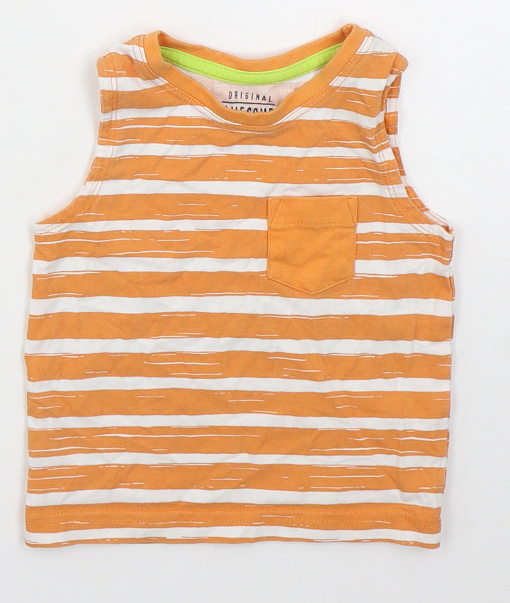 F&F Boys Orange Striped Cotton Basic Tank Size 6-9 Months Crew Neck Pullover
