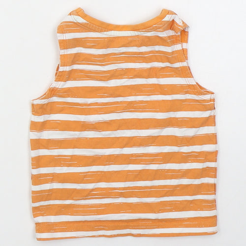 F&F Boys Orange Striped Cotton Basic Tank Size 6-9 Months Crew Neck Pullover