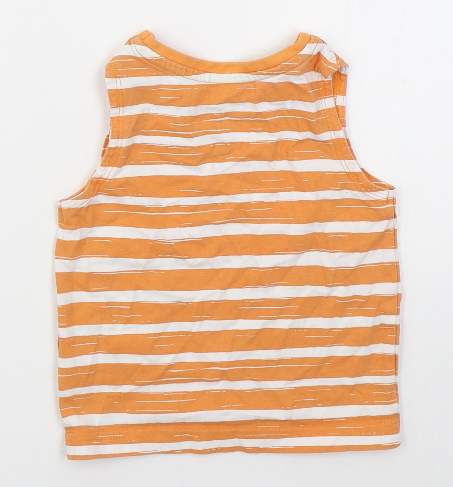 F&F Boys Orange Striped Cotton Basic Tank Size 6-9 Months Crew Neck Pullover