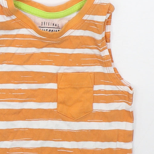 F&F Boys Orange Striped Cotton Basic Tank Size 6-9 Months Crew Neck Pullover