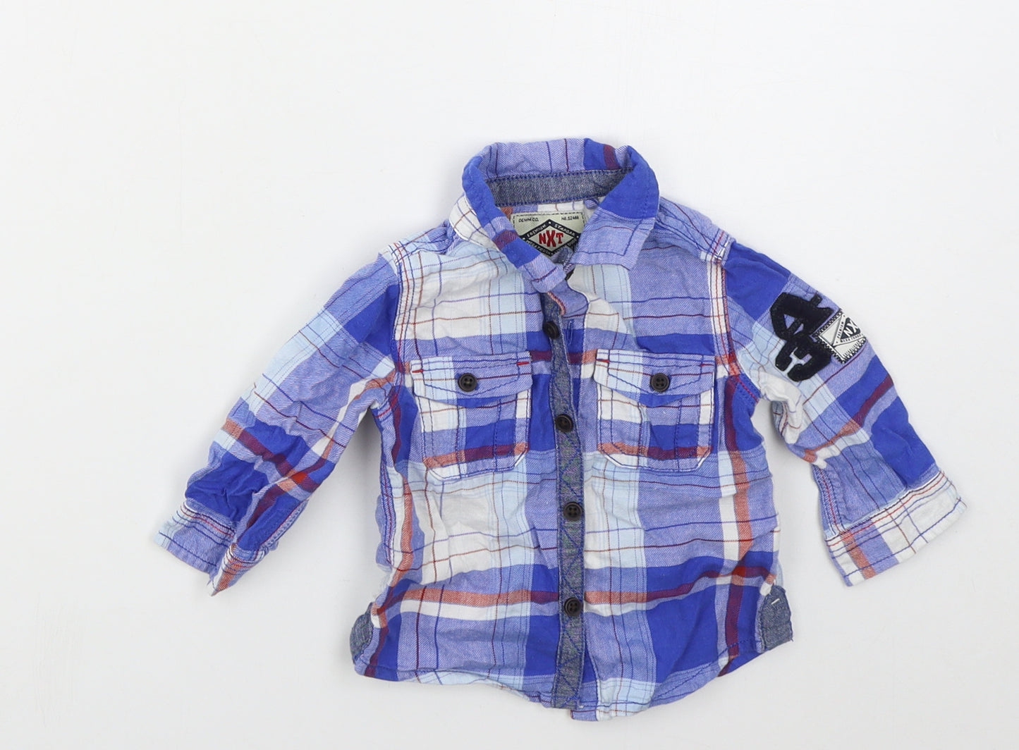 NEXT Boys Blue Check Cotton Basic Button-Up Size 6-9 Months Collared Buckle - 34 Denim Co