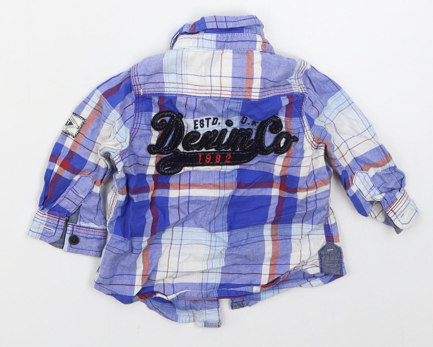 NEXT Boys Blue Check Cotton Basic Button-Up Size 6-9 Months Collared Buckle - 34 Denim Co