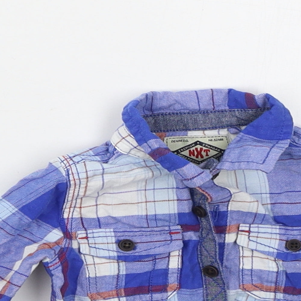 NEXT Boys Blue Check Cotton Basic Button-Up Size 6-9 Months Collared Buckle - 34 Denim Co