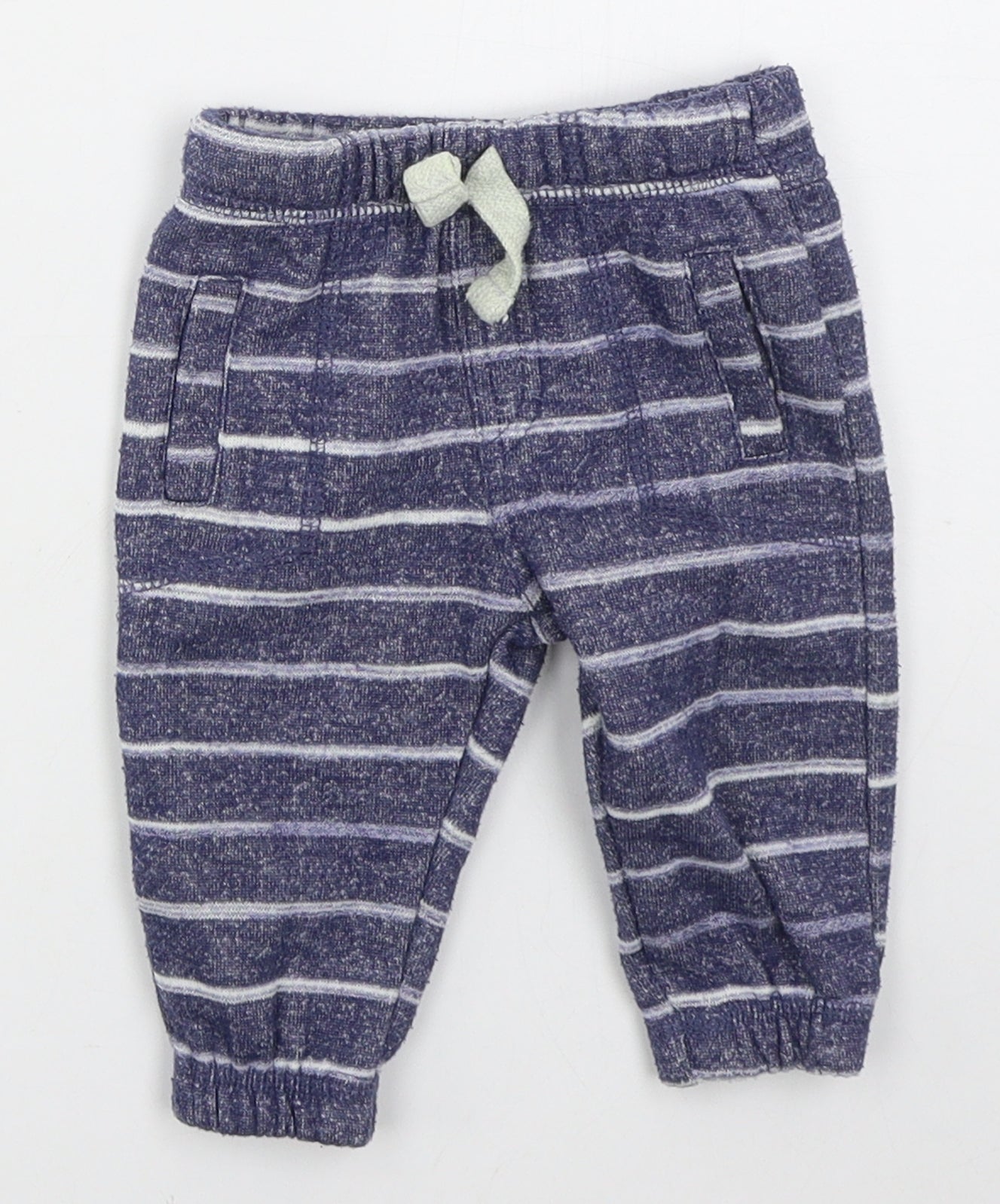 F&F Boys Blue Striped Cotton Sweatpants Trousers Size 6-9 Months  Drawstring