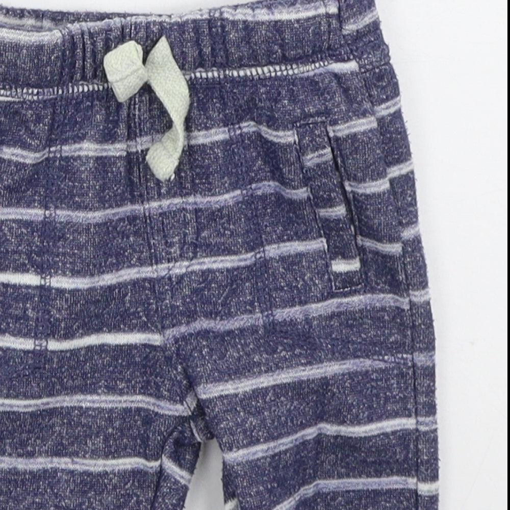 F&F Boys Blue Striped Cotton Sweatpants Trousers Size 6-9 Months  Drawstring