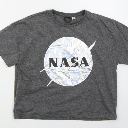 Tesco Girls Grey  Polyester Cropped T-Shirt Size 10-11 Years Crew Neck Pullover - NASA