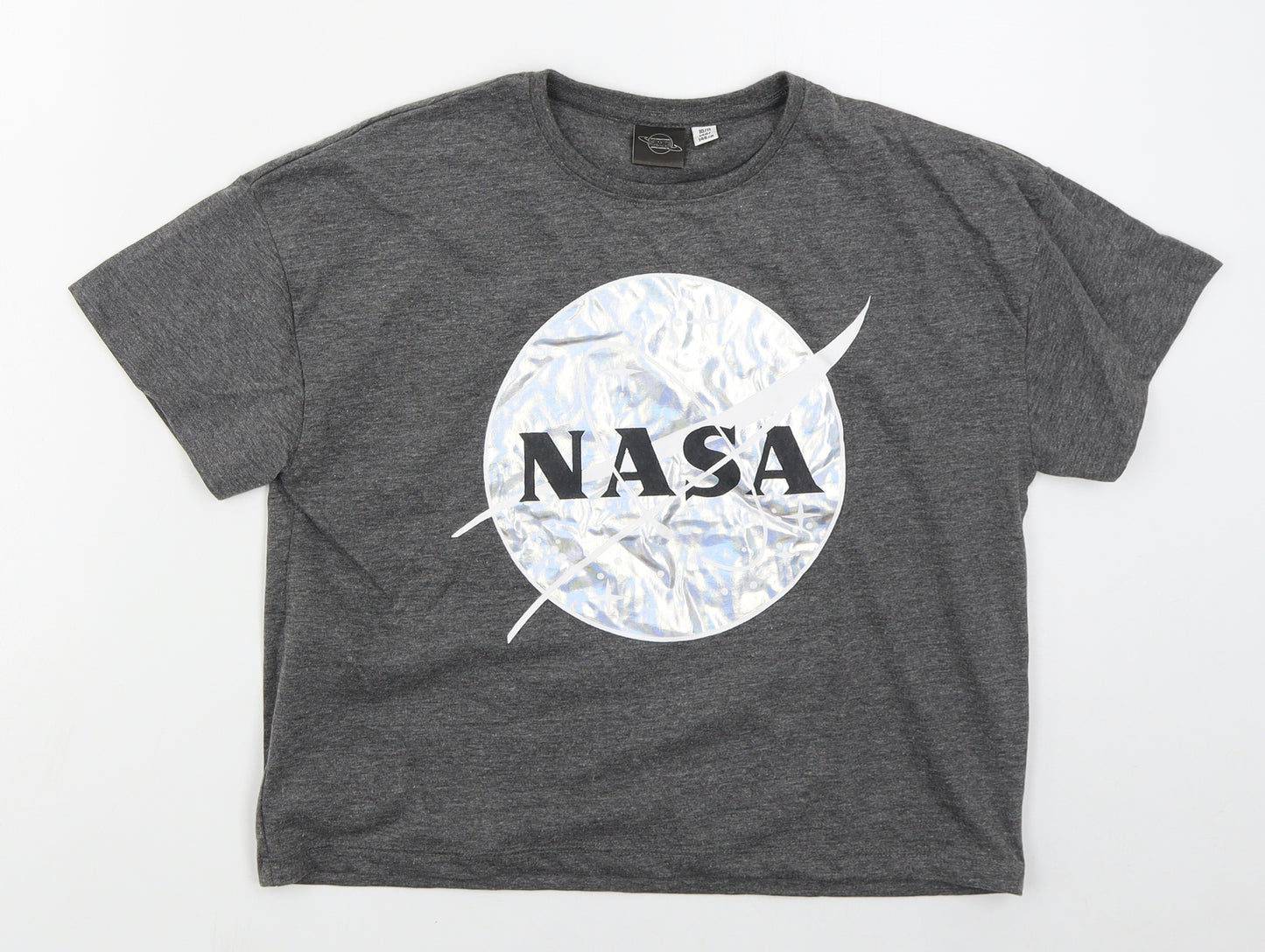 Tesco Girls Grey  Polyester Cropped T-Shirt Size 10-11 Years Crew Neck Pullover - NASA