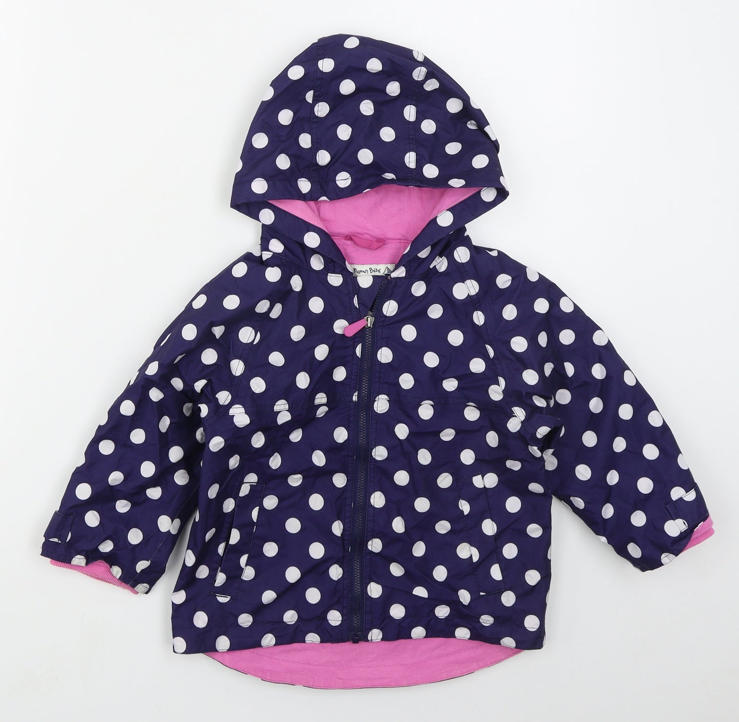 JoJo Maman Bébé Girls Black Polka Dot  Basic Coat Coat Size 3-4 Years  Zip