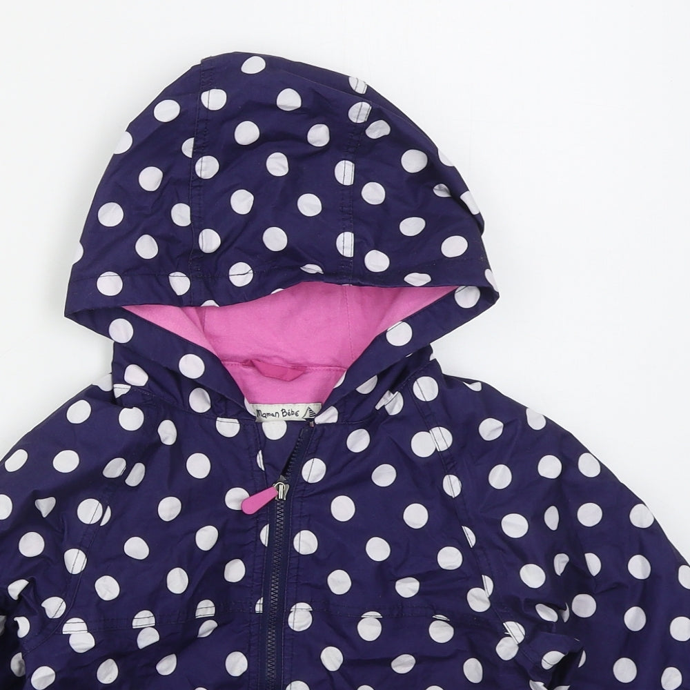 JoJo Maman Bébé Girls Black Polka Dot  Basic Coat Coat Size 3-4 Years  Zip