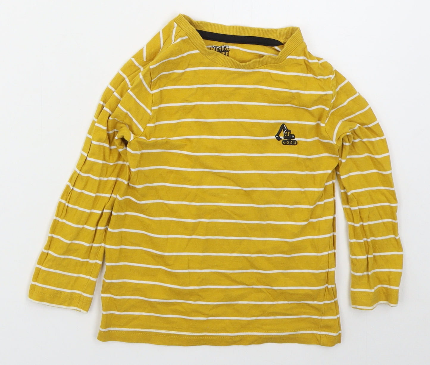 F&F Boys Yellow Striped Cotton Basic T-Shirt Size 4-5 Years Crew Neck Pullover