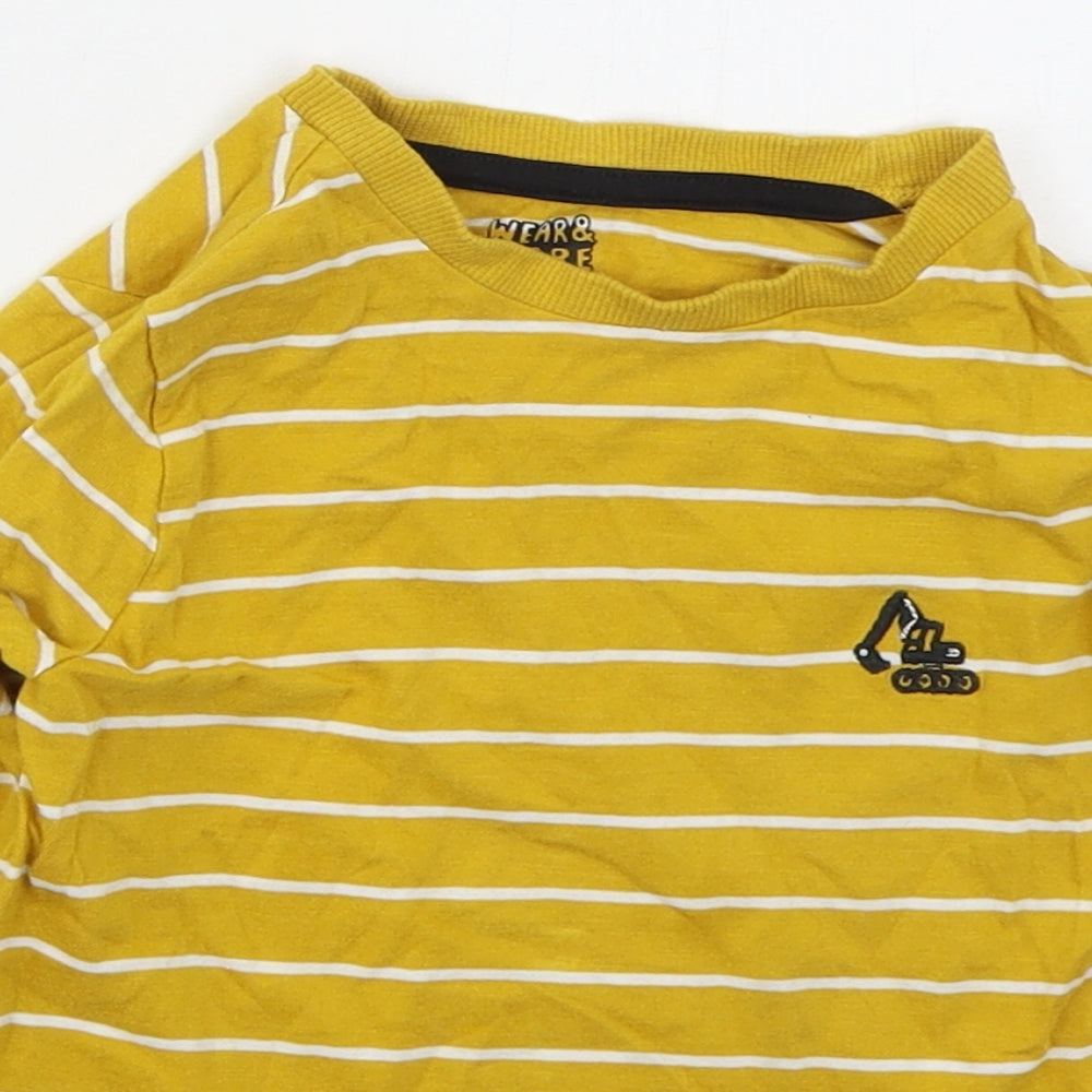 F&F Boys Yellow Striped Cotton Basic T-Shirt Size 4-5 Years Crew Neck Pullover
