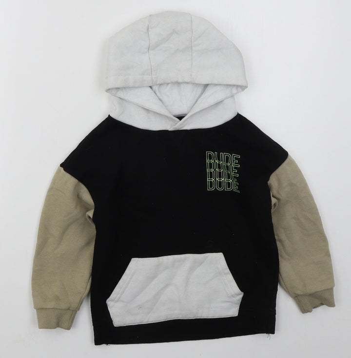 Primark Boys Black Colourblock Cotton Pullover Hoodie Size 6-7 Years Pullover - Dude