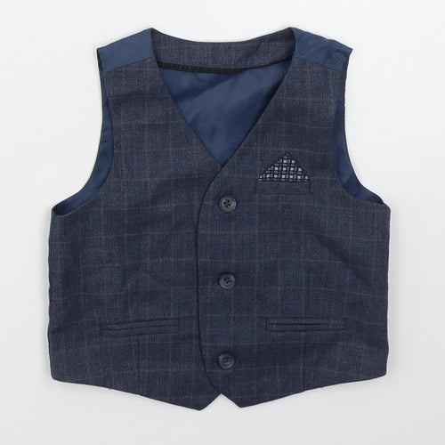 Primark Boys Blue Check  Jacket Waistcoat Size 18-24 Months   Button