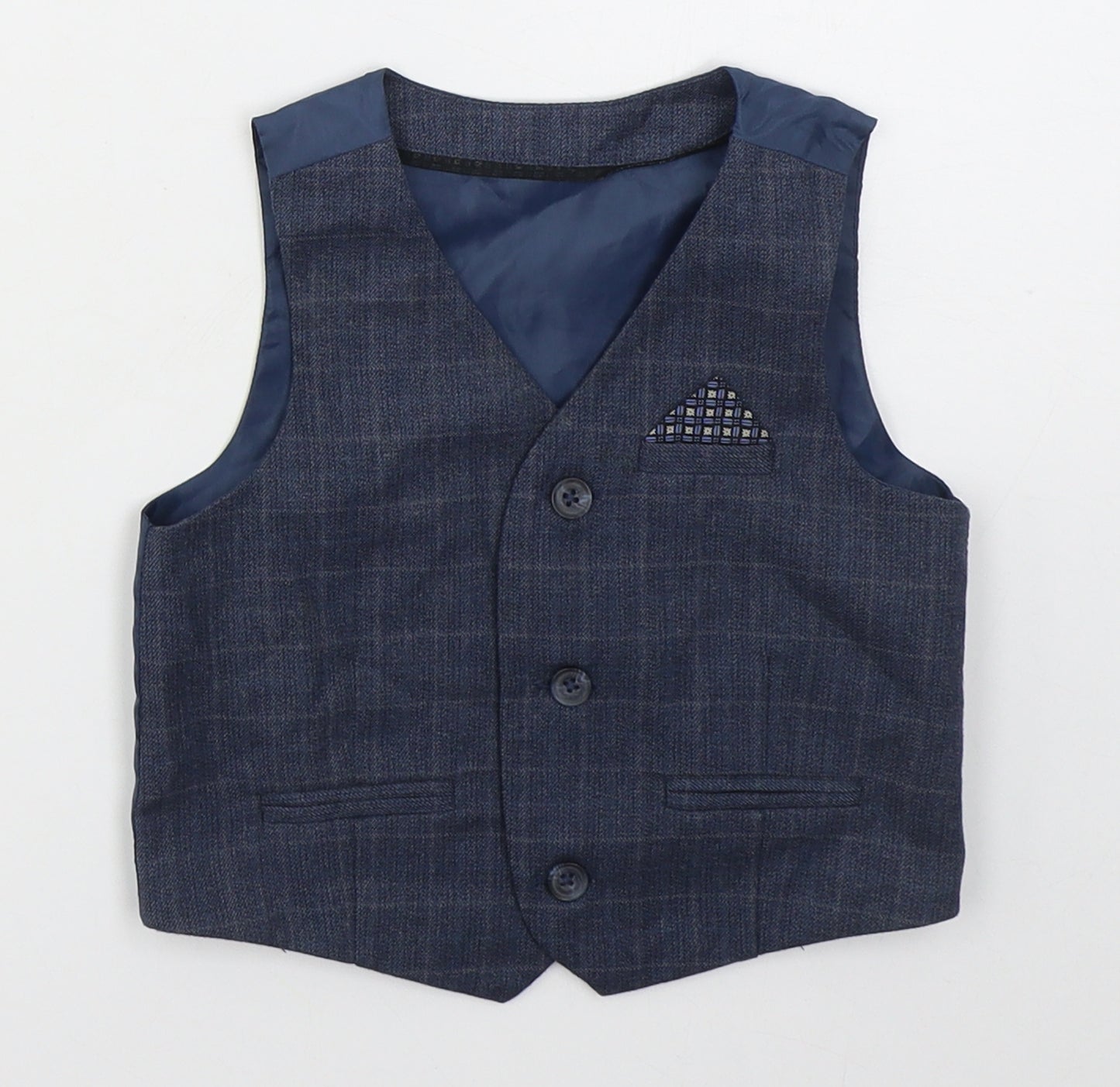 Primark Boys Blue Check  Jacket Waistcoat Size 18-24 Months   Button