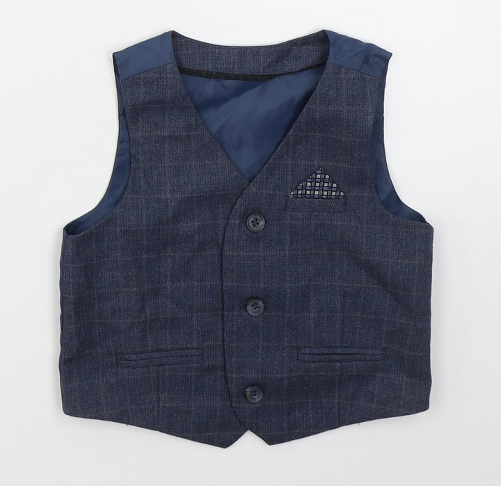 Primark Boys Blue Check  Jacket Waistcoat Size 18-24 Months   Button