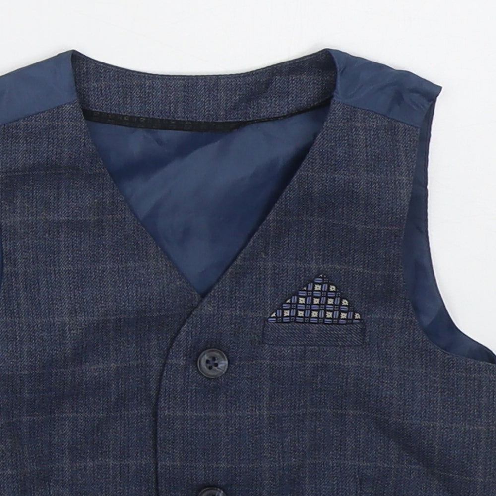 Primark Boys Blue Check  Jacket Waistcoat Size 18-24 Months   Button