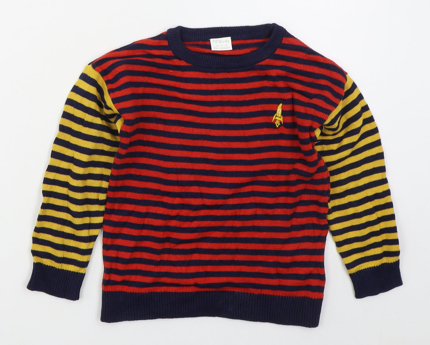 F&F Boys Red Crew Neck Striped Cotton Pullover Jumper Size 4-5 Years  Pullover - Yellow