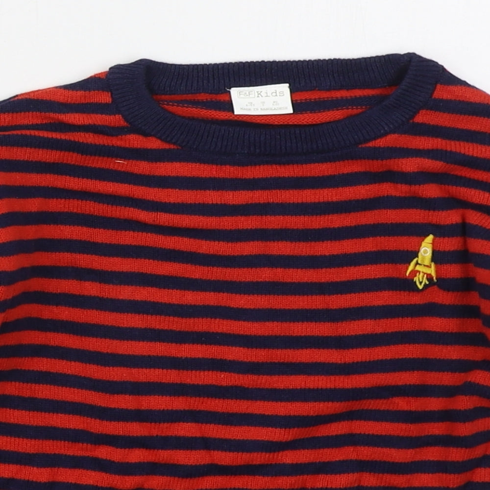 F&F Boys Red Crew Neck Striped Cotton Pullover Jumper Size 4-5 Years  Pullover - Yellow