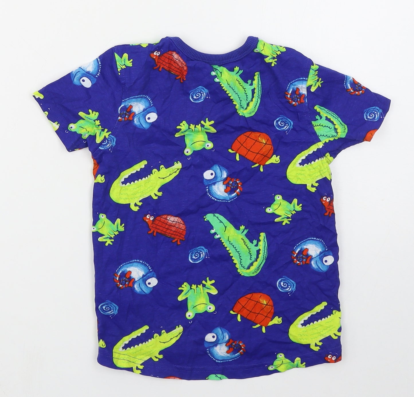 George Boys Blue  Cotton Basic T-Shirt Size 3-4 Years Crew Neck Pullover - Animals