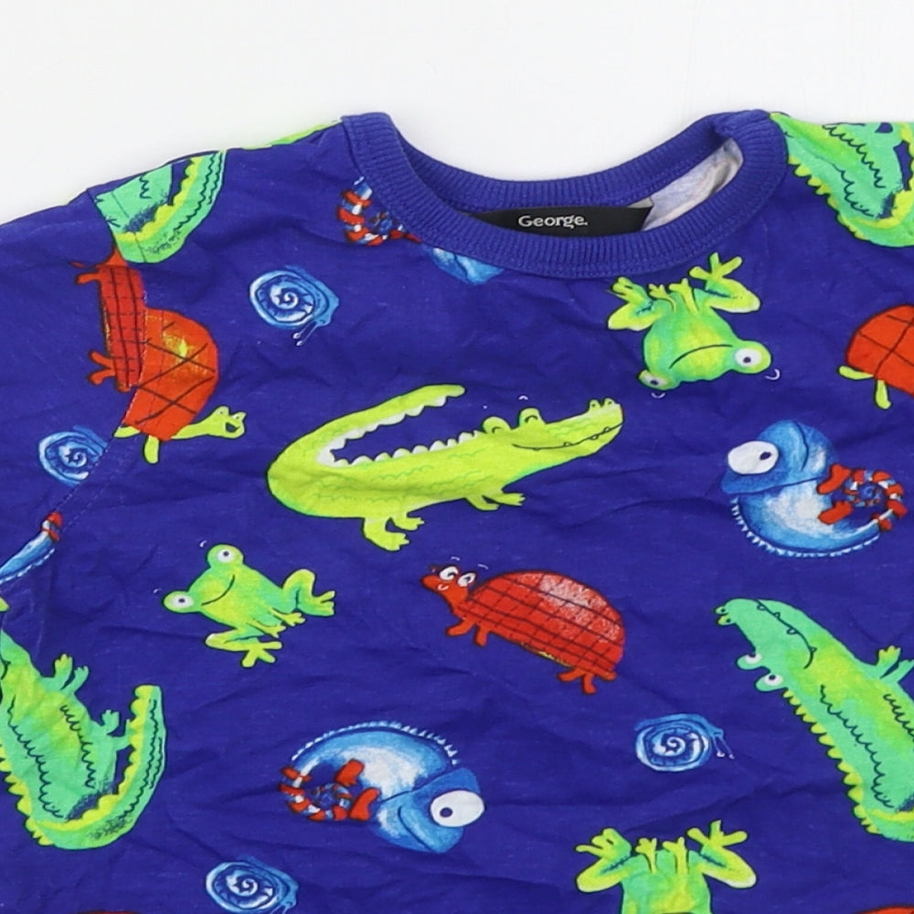 George Boys Blue  Cotton Basic T-Shirt Size 3-4 Years Crew Neck Pullover - Animals