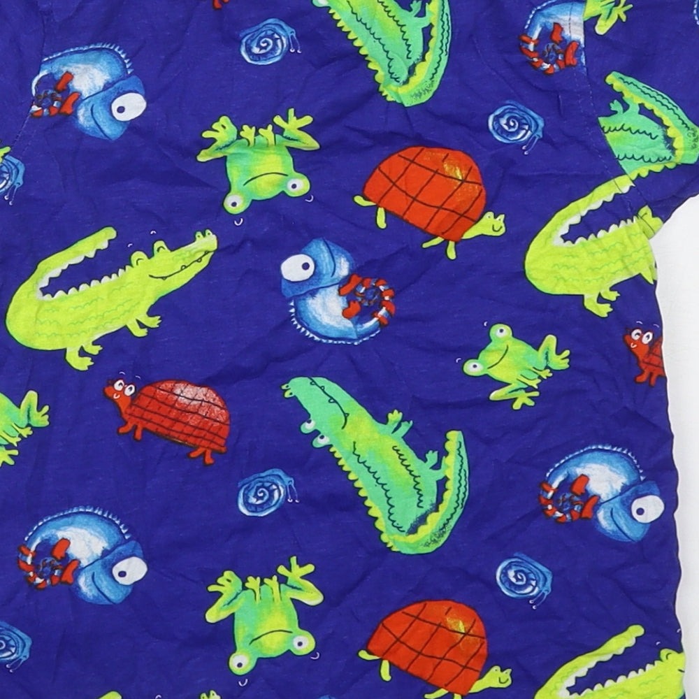 George Boys Blue  Cotton Basic T-Shirt Size 3-4 Years Crew Neck Pullover - Animals