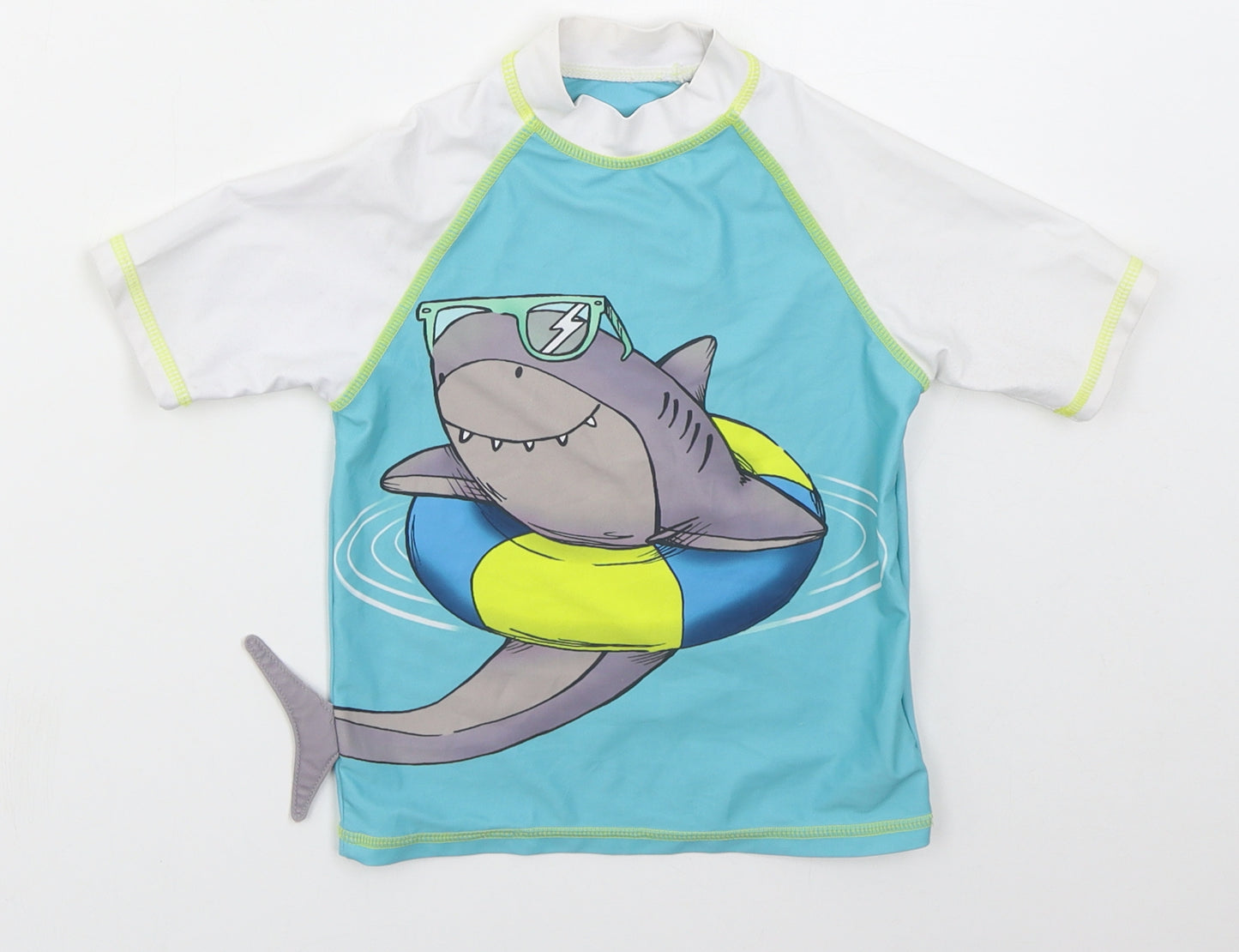 F&F Boys Blue  Polyester Basic T-Shirt Size 4-5 Years Crew Neck Pullover - Shark Swim Top