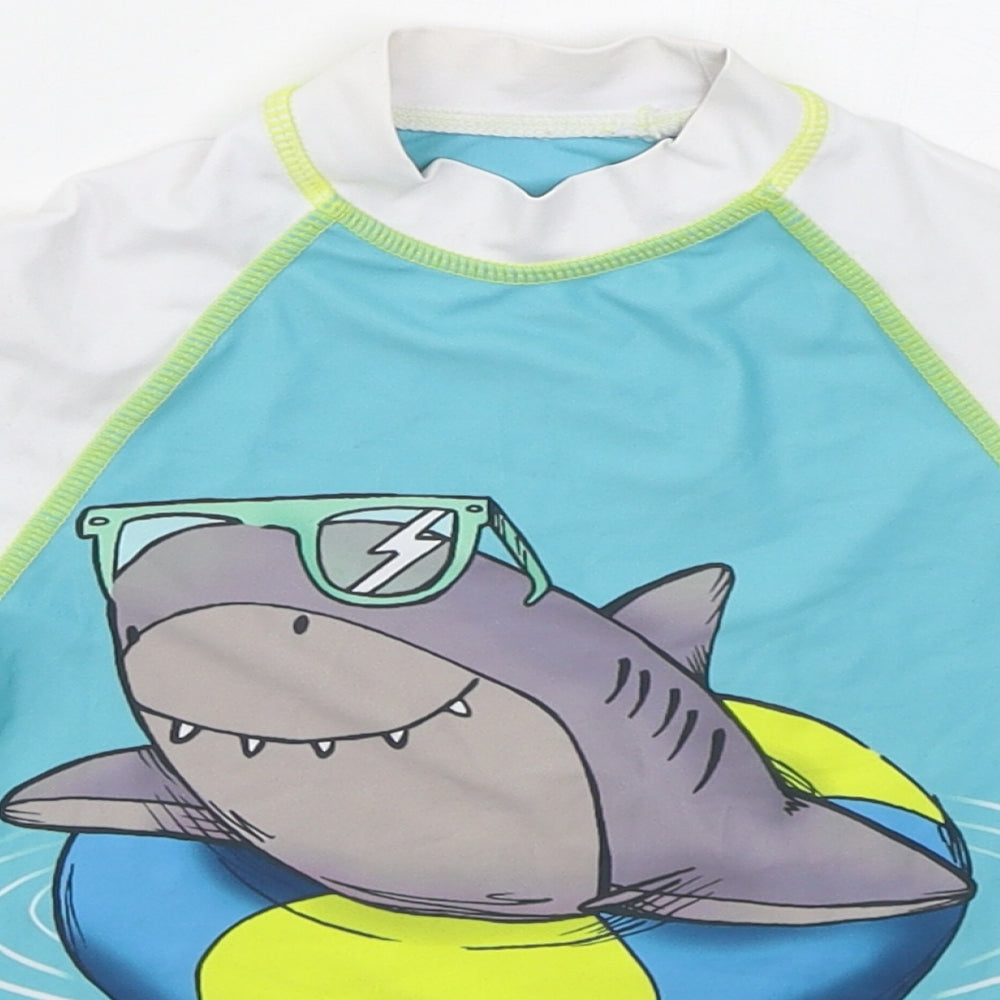 F&F Boys Blue  Polyester Basic T-Shirt Size 4-5 Years Crew Neck Pullover - Shark Swim Top