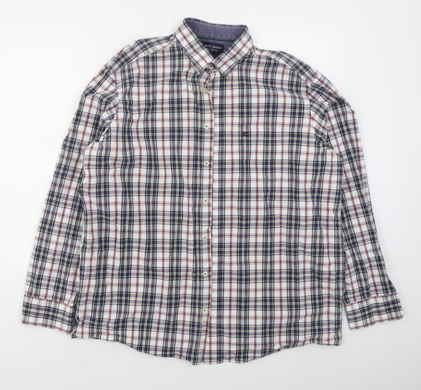 CASAMODA Mens Blue Check Cotton  Button-Up Size XL Collared Button