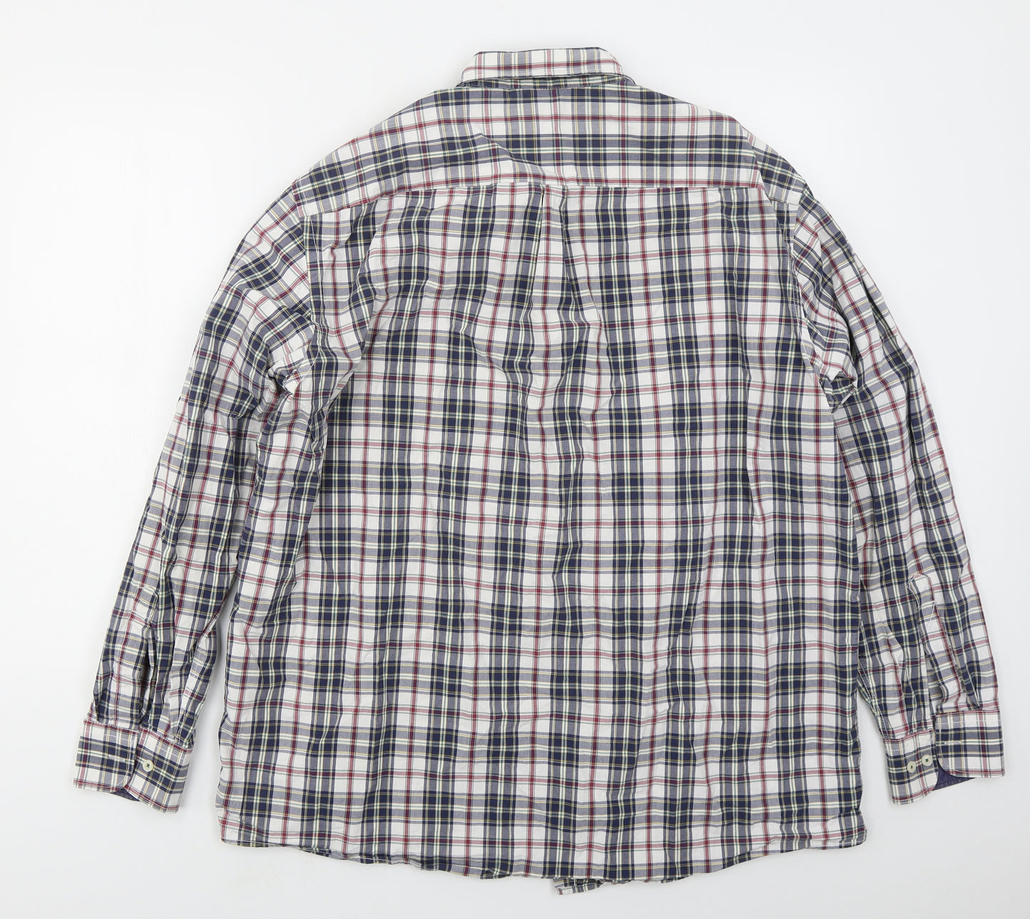 CASAMODA Mens Blue Check Cotton  Button-Up Size XL Collared Button