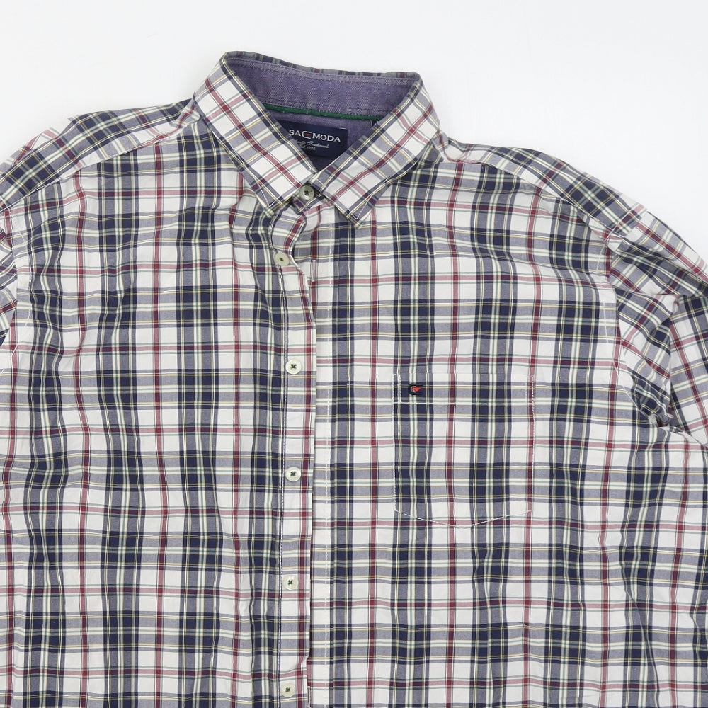 CASAMODA Mens Blue Check Cotton  Button-Up Size XL Collared Button